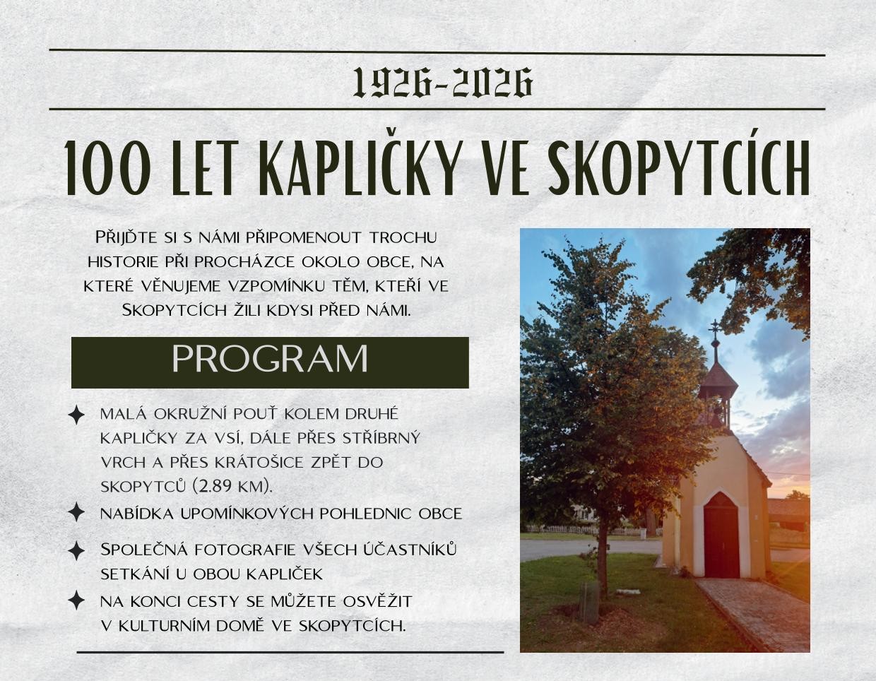 2. srpna 2026 ve 14 hodin u kapličky na návsi ve Skopytcích